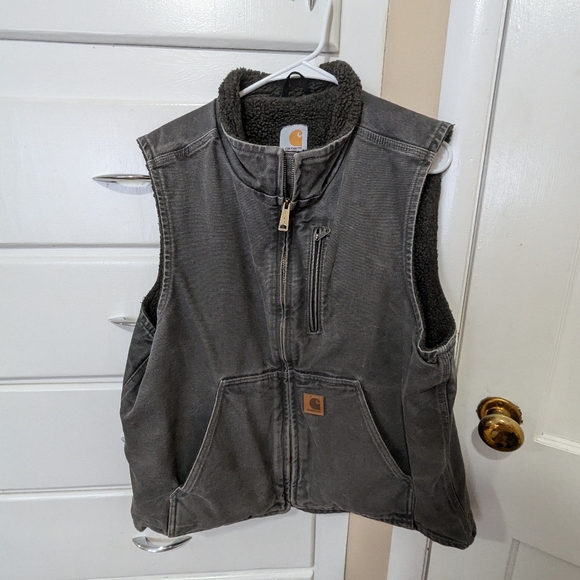 Men's Carhartt Sherpa Lined Canvas Vest Grey - Picture 2 of 6